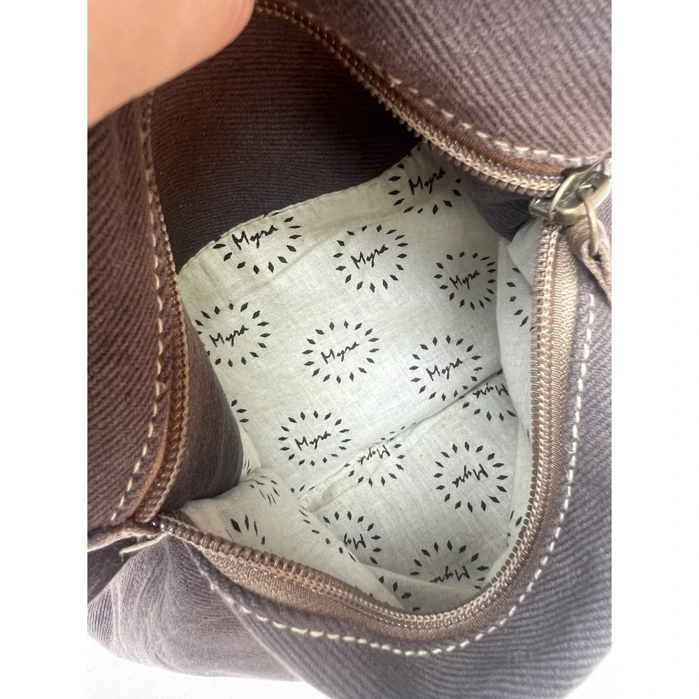 Myra Bag Blue Gray Medallion Canvas Leather Crossbody Shoulder Bag Boho Western